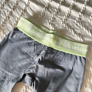Gymshark Gray Leggings with Green Waistband